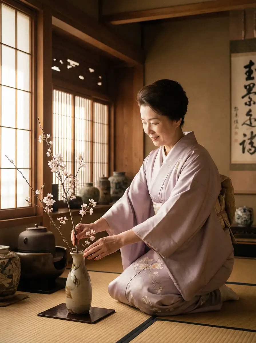 一位优雅的 寸止挑战 - 最新赛事攻略 | 免费挑战视频 | 寸止挑战官网每日更新 在和室中插花